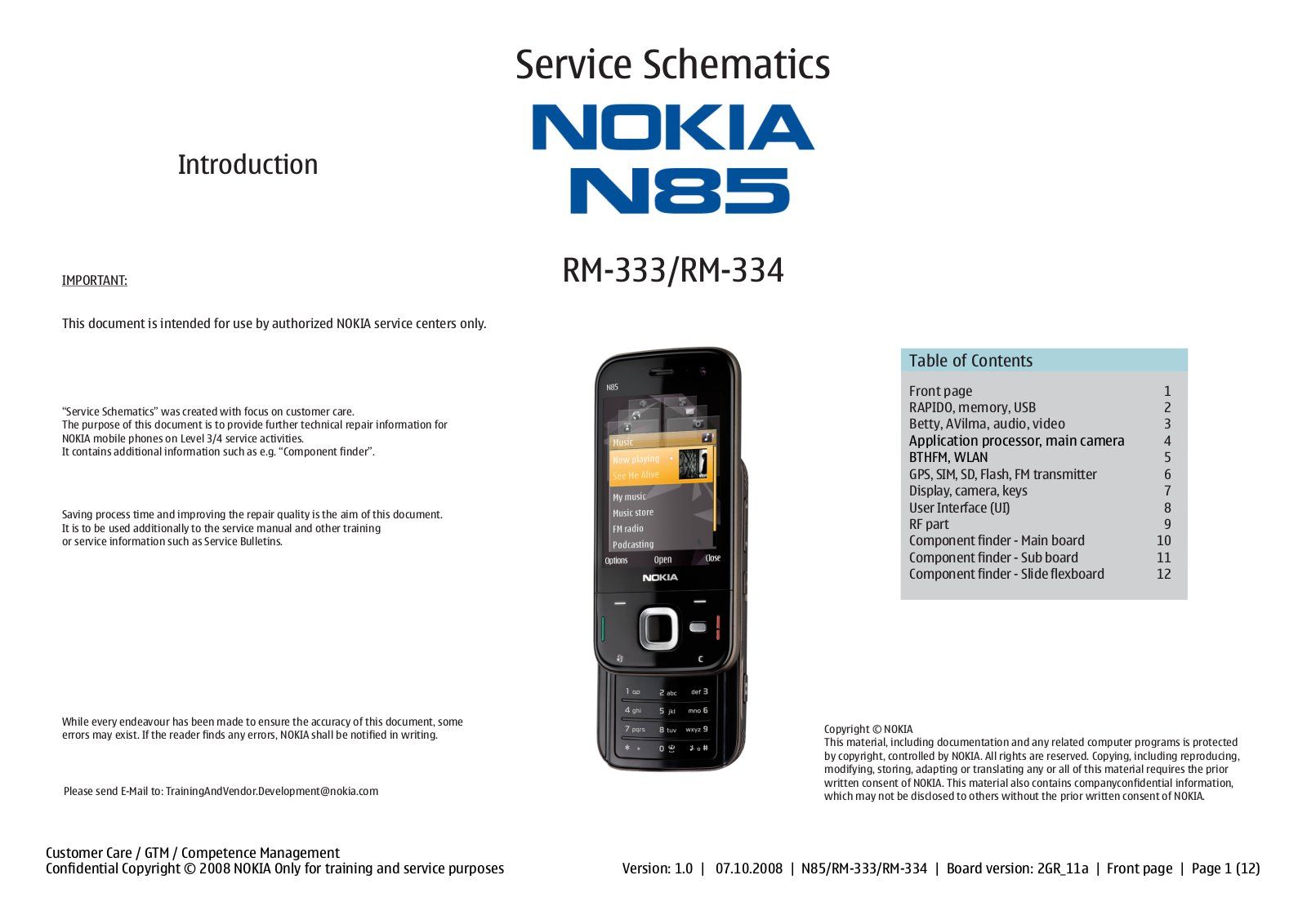 Nokia N85 RM-333, N85  RM-334, N85  RM-335 Schematic