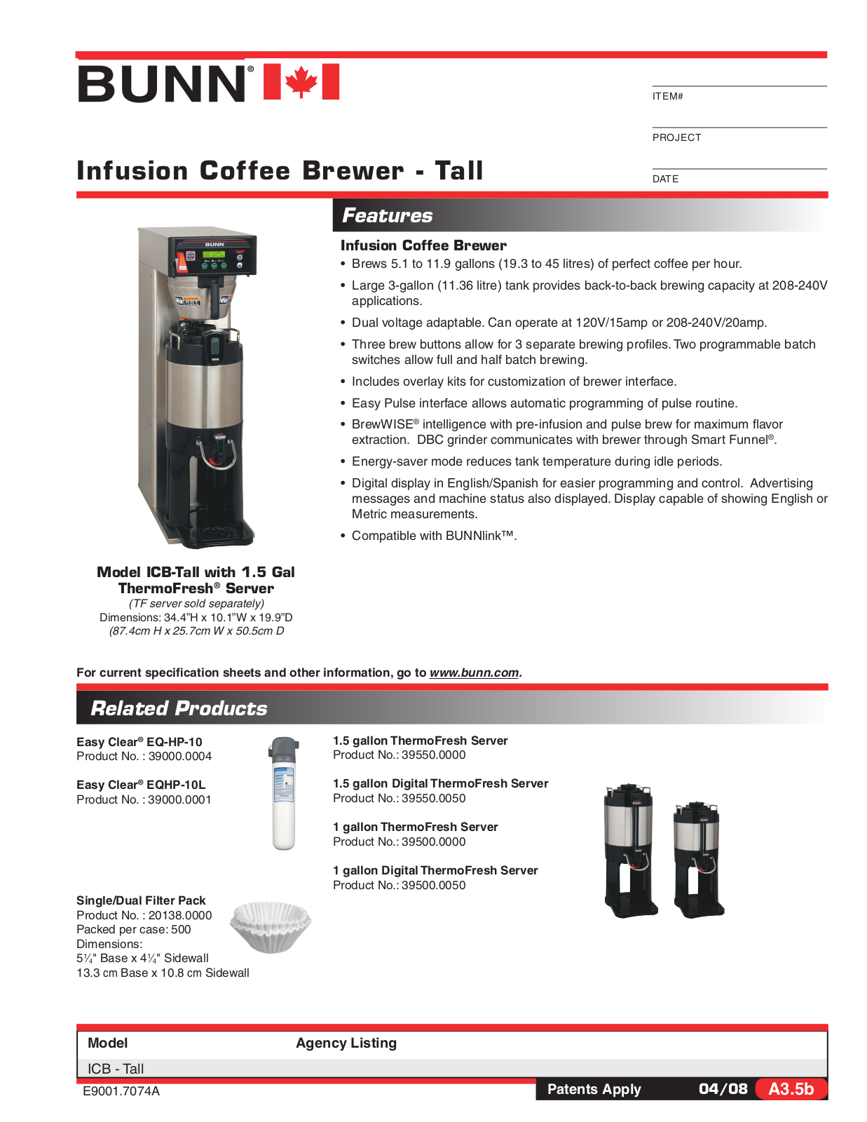 Bunn ICB-Tall User Manual