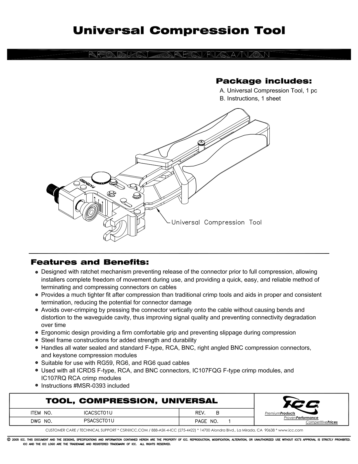 ICC ICACSCT01U Specsheet