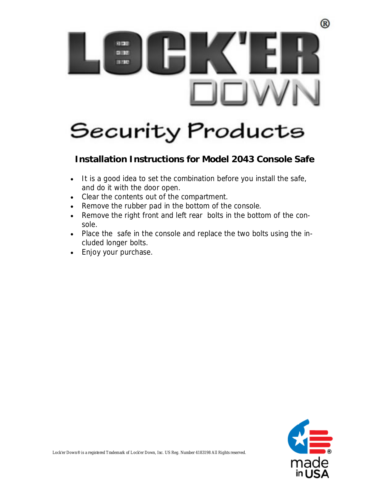 Lock'er Down LD 2043 User Manual - ManualMachine.com