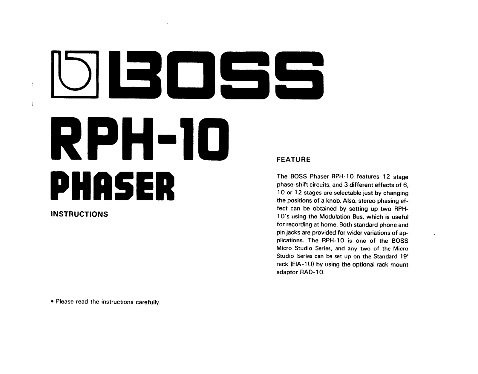 Boss RPH-10 Owner's Manual