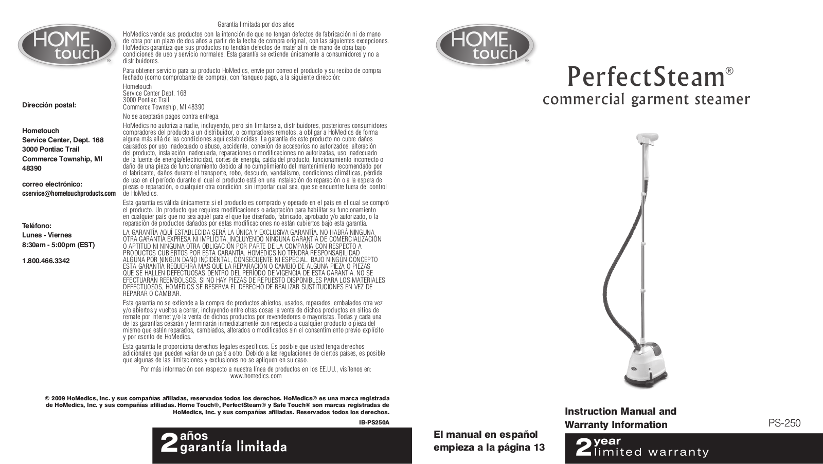 HoMedics PS-250 User Manual