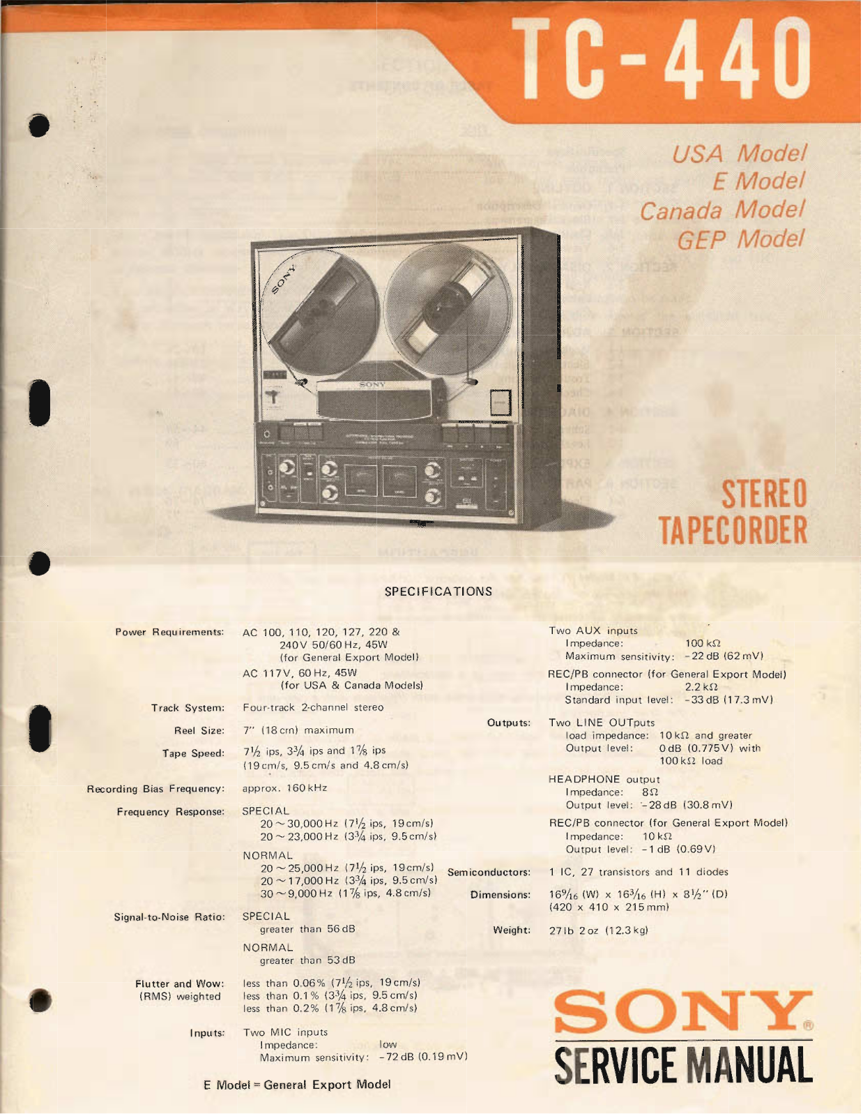 Sony TC-440 Service Manual