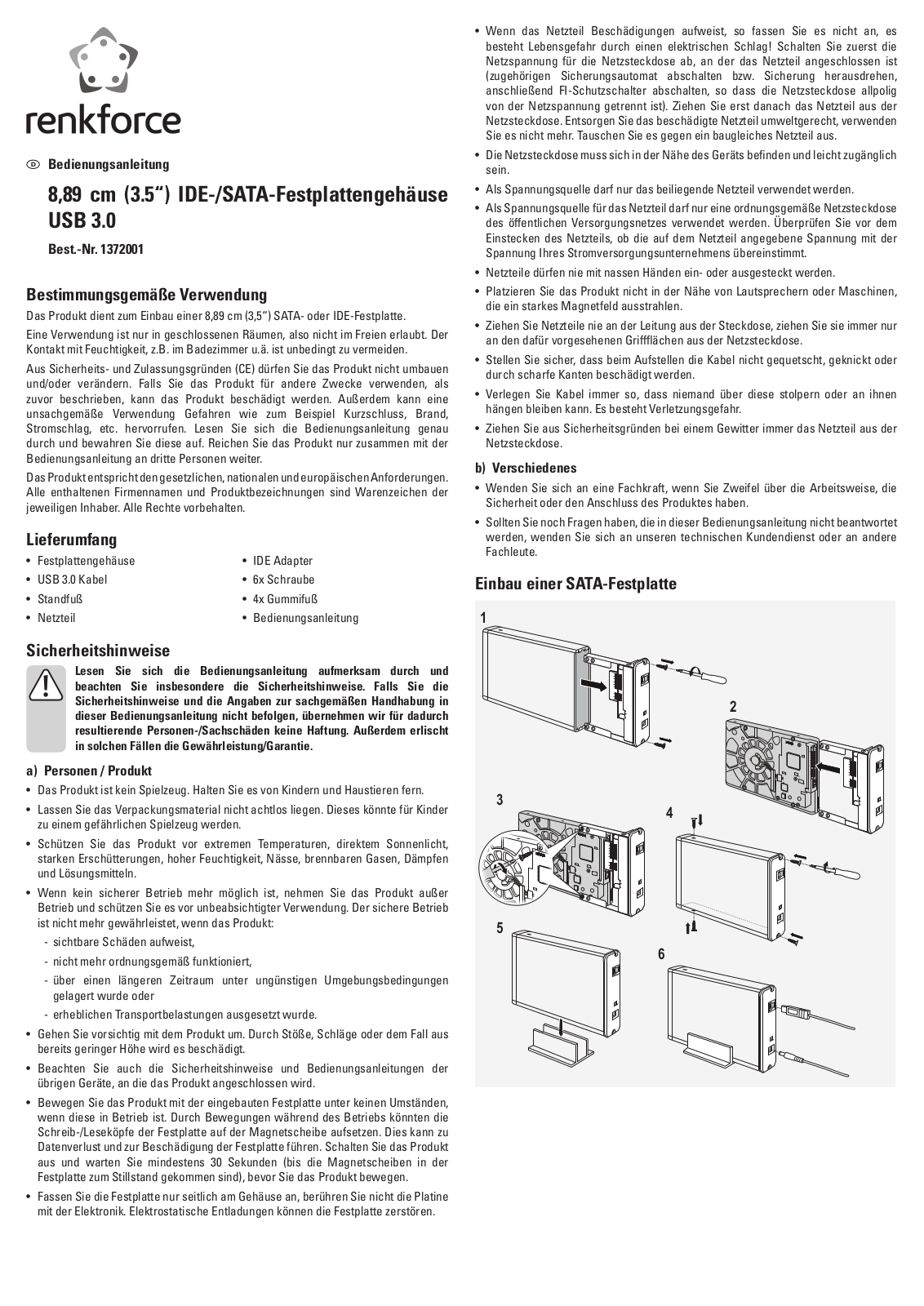 Renkforce 1372001 Operating Instructions