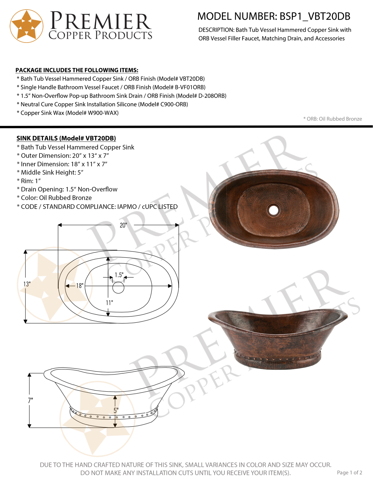 Premier Copper Products IER1435 Specifications - ManualMachine.com