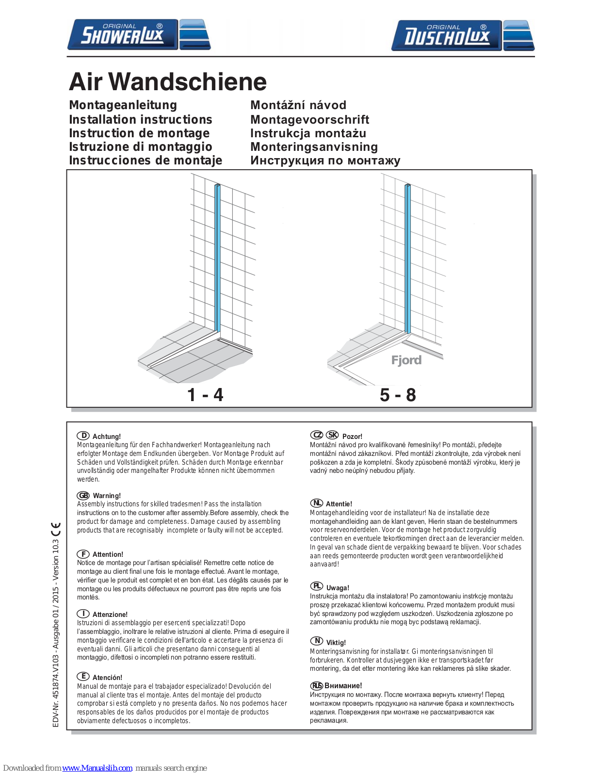 ShowerLux Air Wandschiene Installation Instructions Manual