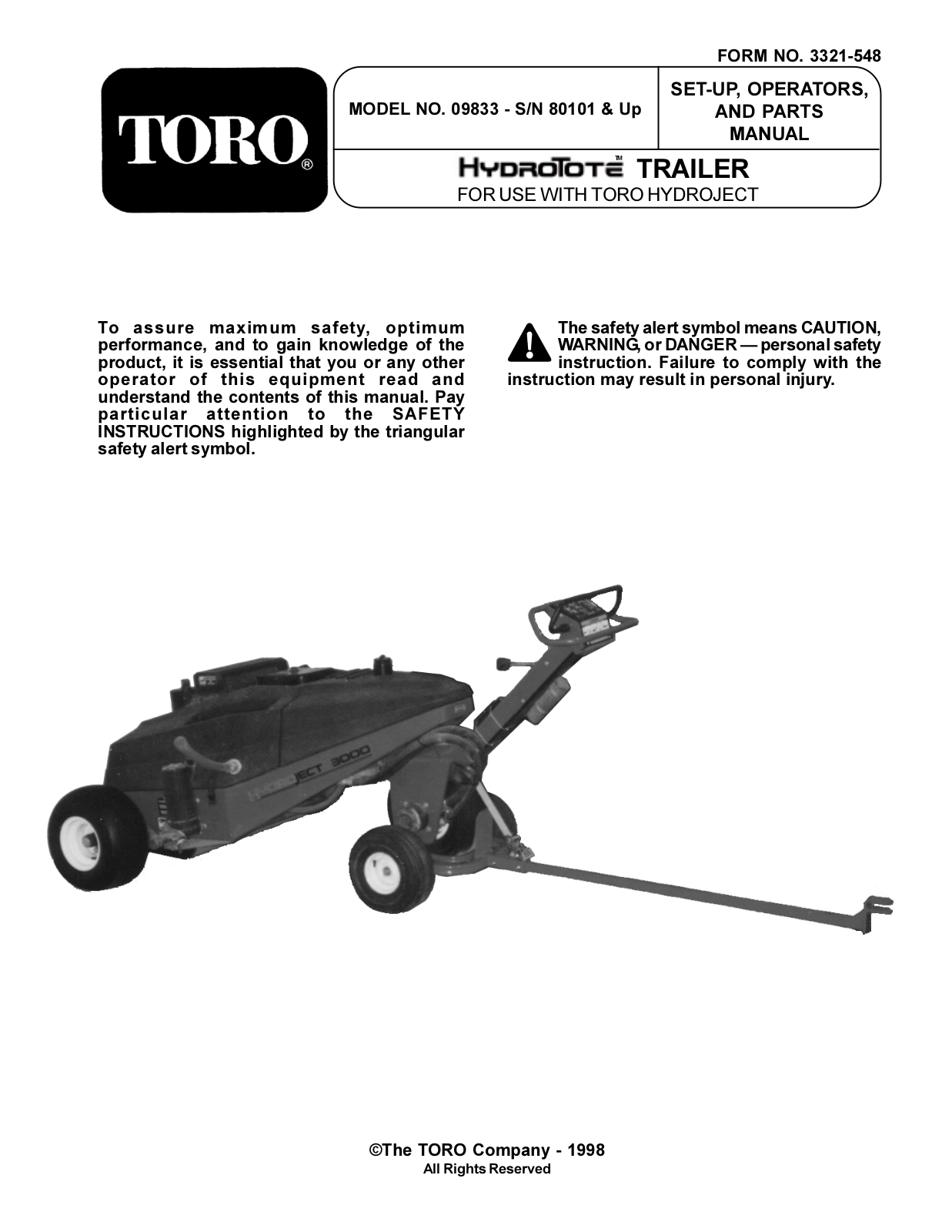 Toro 09833 Set-up, Operators, And Parts Manual