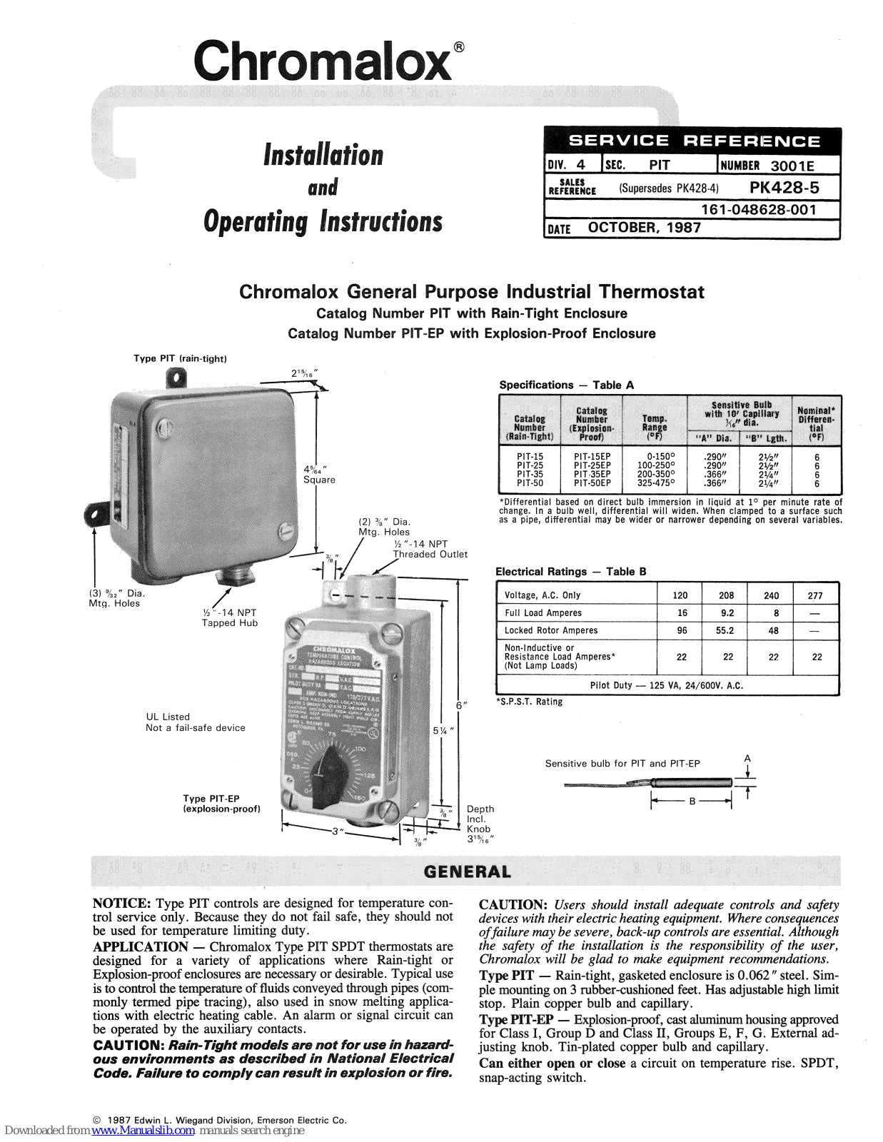 Chromalox PIT-15, PIT-25, PIT-35, PIT-50 Installation And Operating Instructions Manual