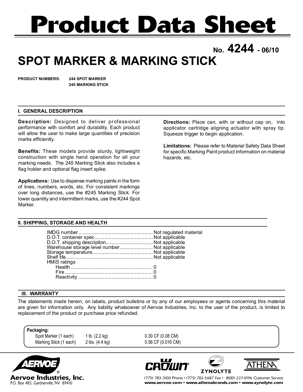 Aervoe Industries 244, 245 User Manual