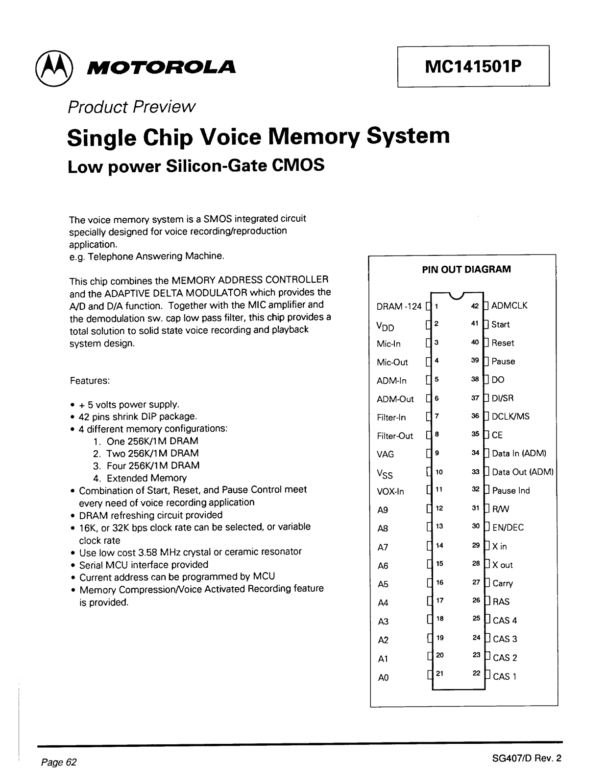 Motorola MC141501P Datasheet