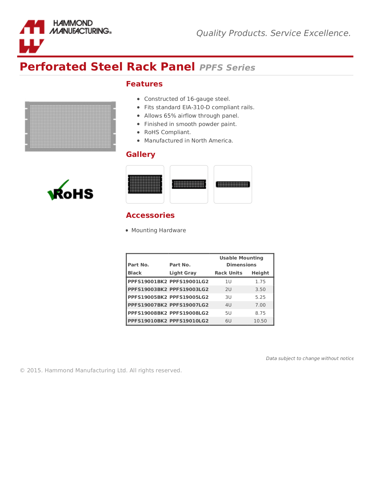 Hammond Manufacturing PPFS Series Catalog Page