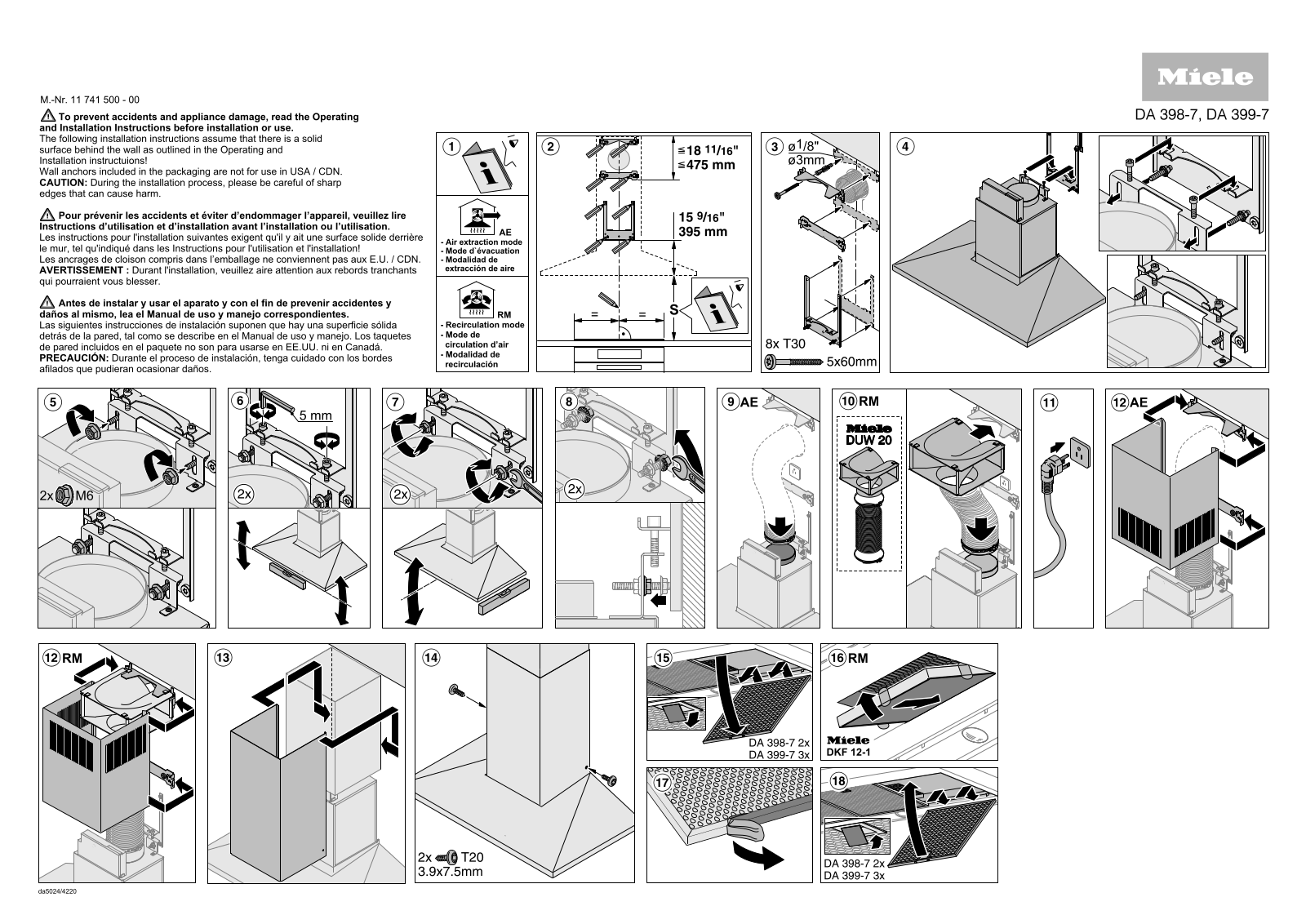 Miele DA 398-7, DA 399-7 Assembly plan