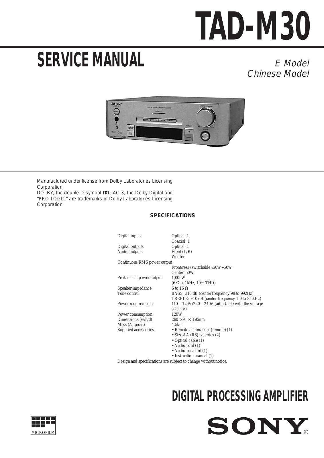 Sony TAD-M30 Service Manual