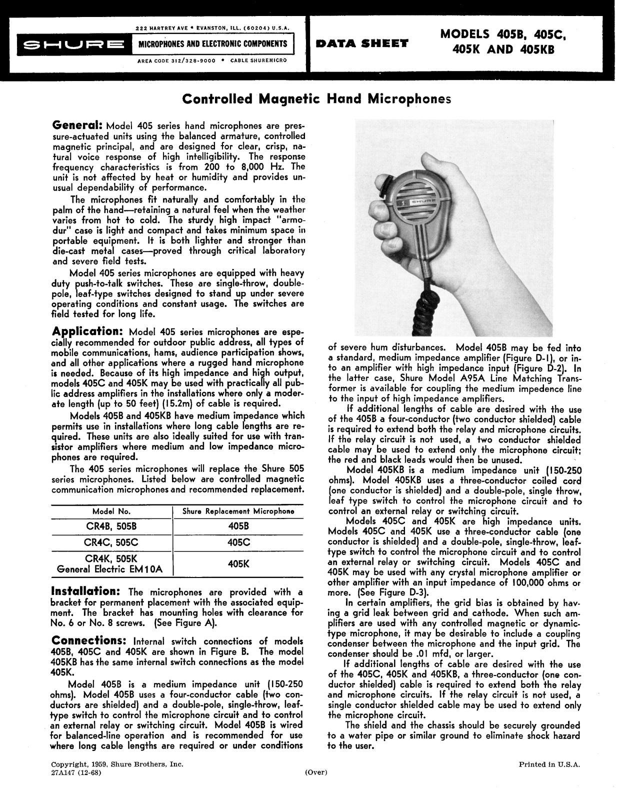 Shure 405KB, 405K, 405B, 405C User Guide