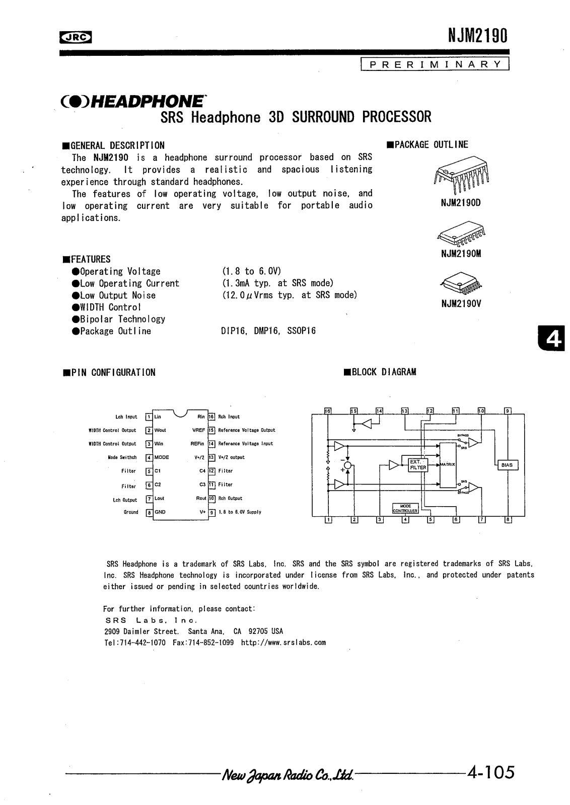 JRC NJM2190B, NJM2190M, NJM2190D Datasheet