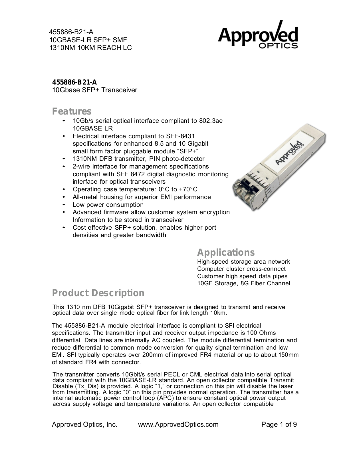 Approved Optics 455886-B21 User Manual - ManualMachine.com