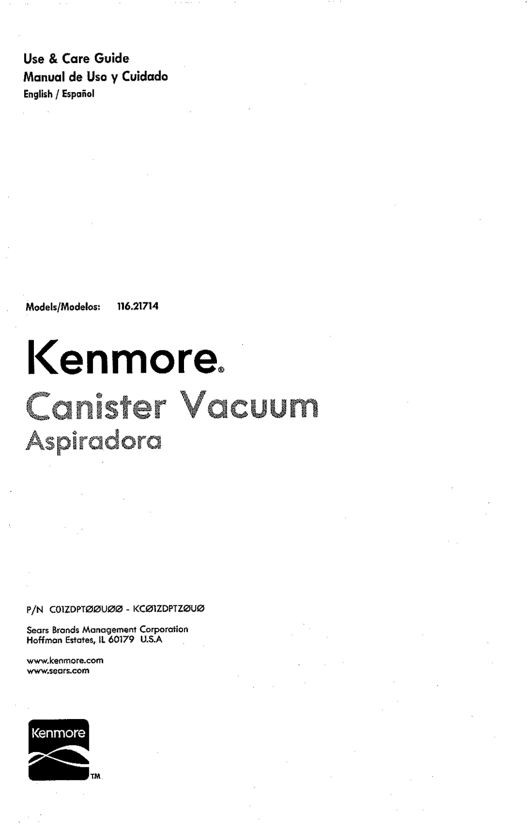 Kenmore 21714, Progressive Canister Vacuum Cleaner - Red Owner's Manual