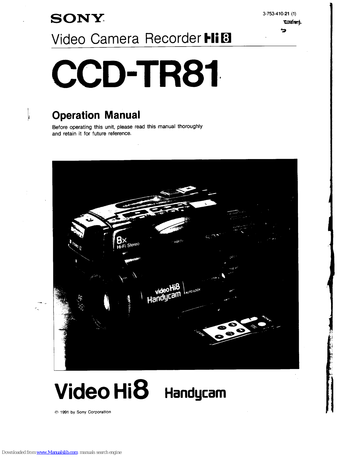 Sony Handycam CCD-TR81 Operation Manual