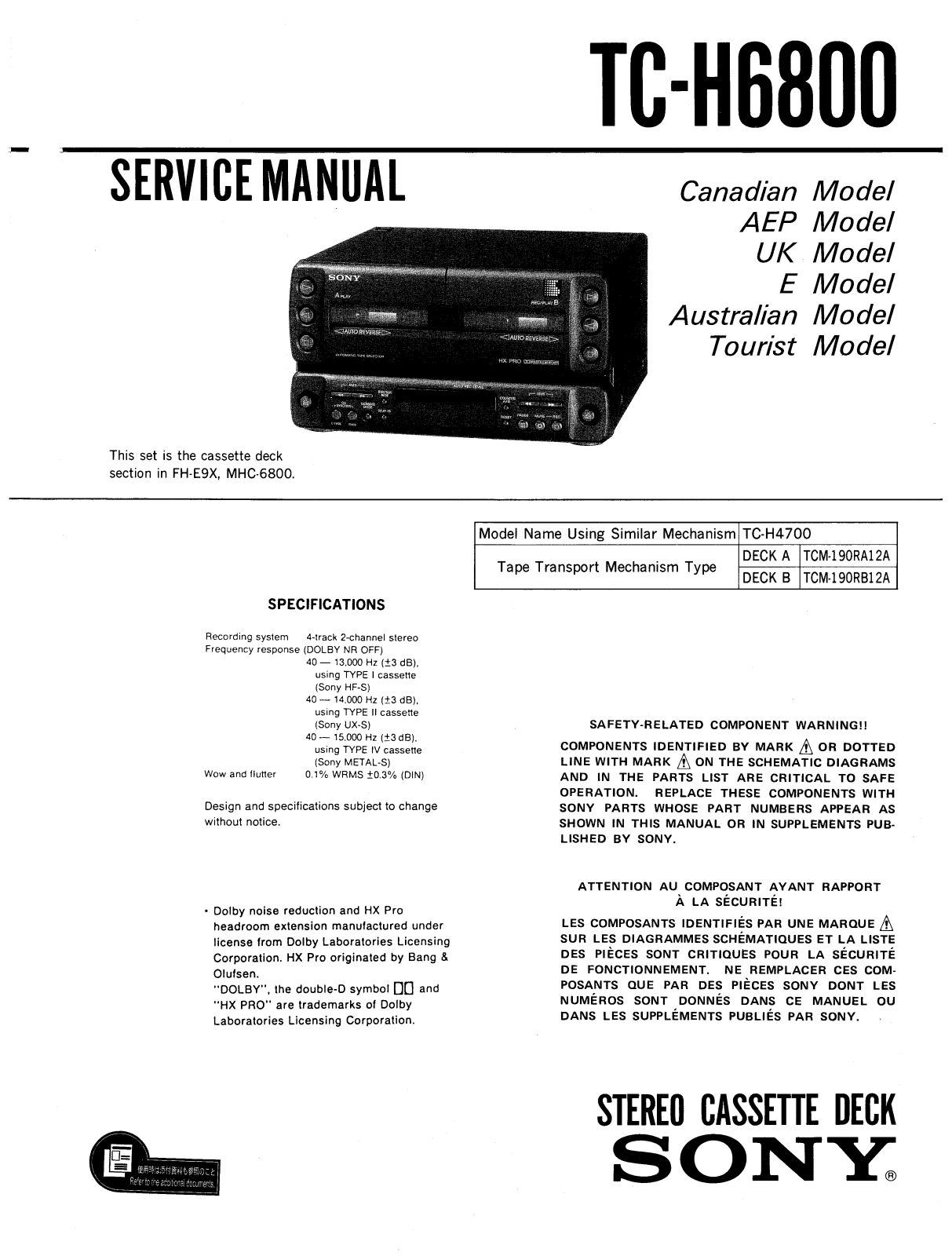 Sony TCH-6800 Service manual