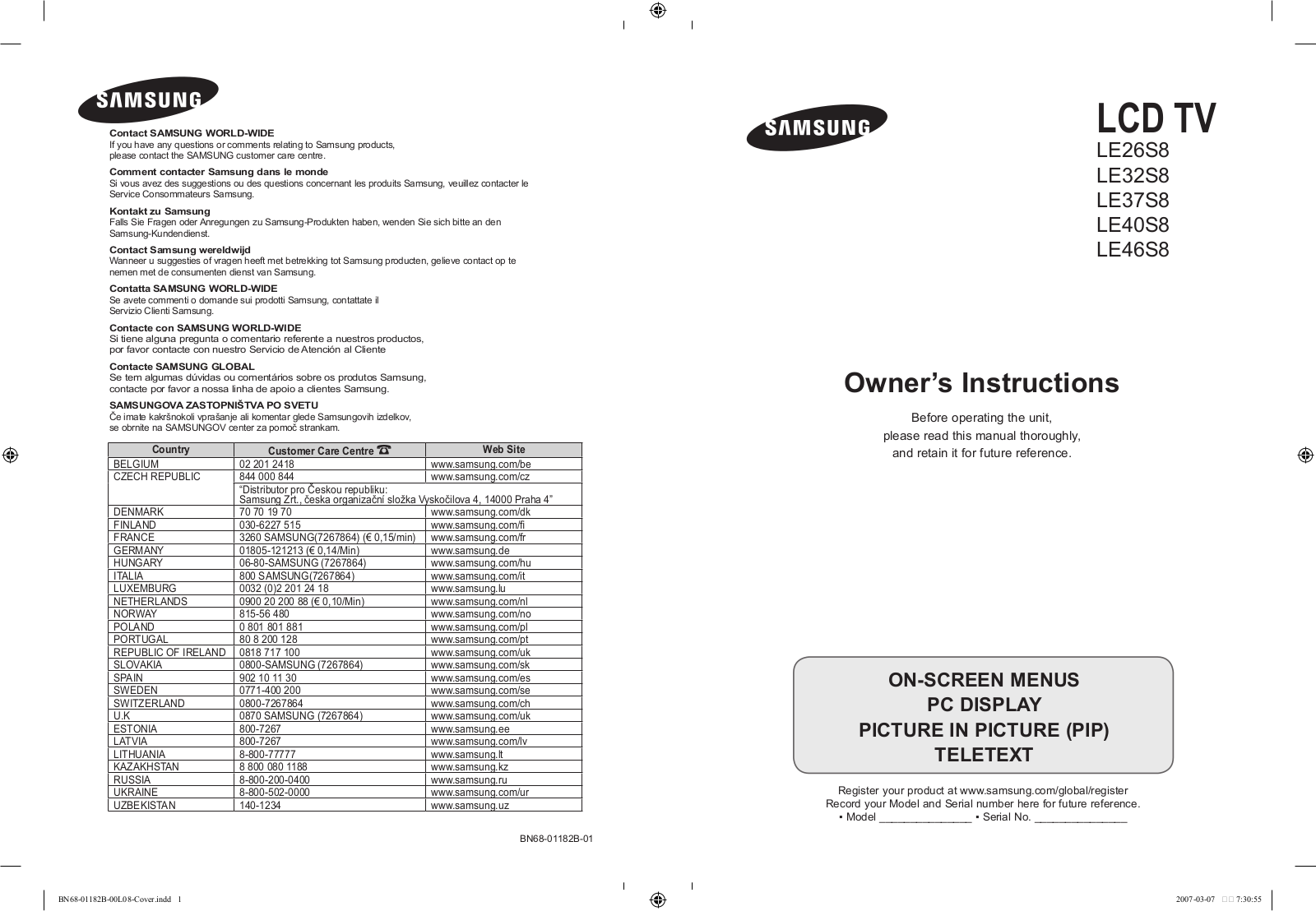 SAMSUNG LE26S86BD, LE46S86BD, LE40S86BD, LE37S86BD User Manual