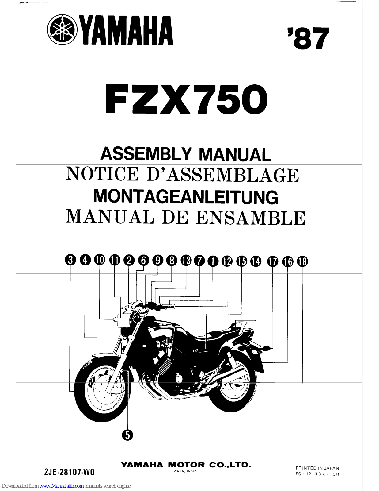 Yamaha FZX750 (1987) Assembly Manual