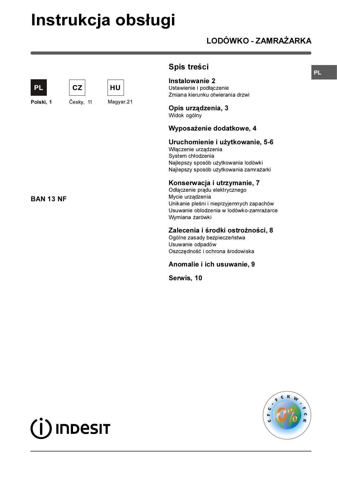 Indesit BAN 13, BAN 13 NF, BAN 13 S User Manual