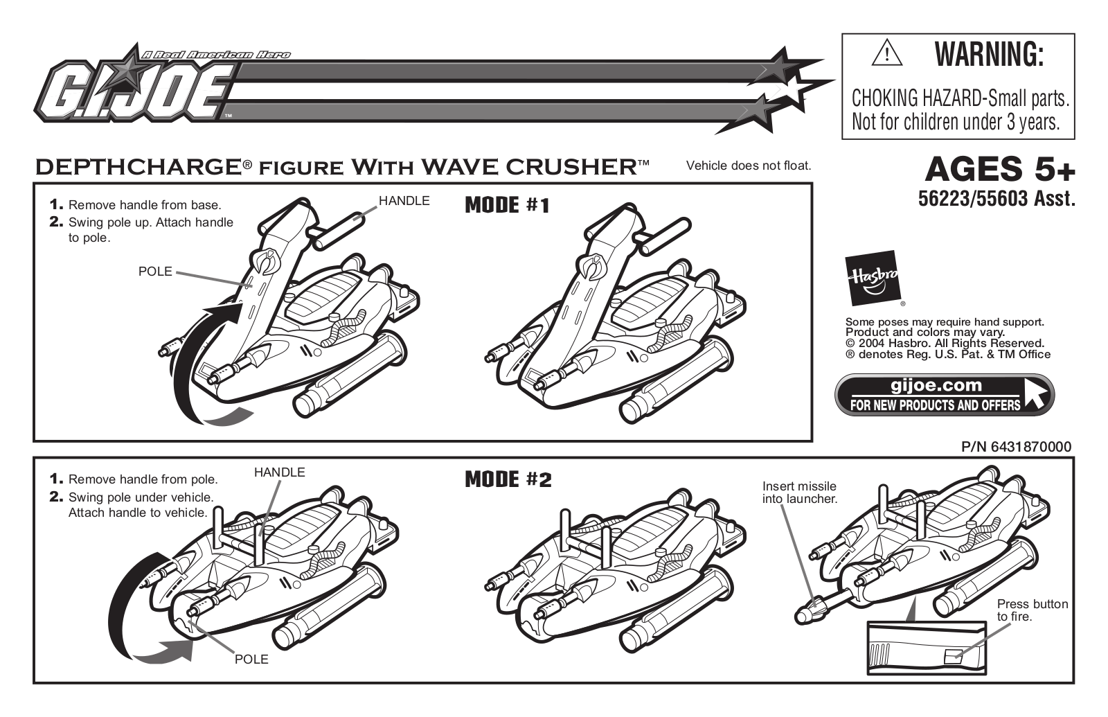 HASBRO GI Joe Depthcharge Figure with Wave Crusher User Manual