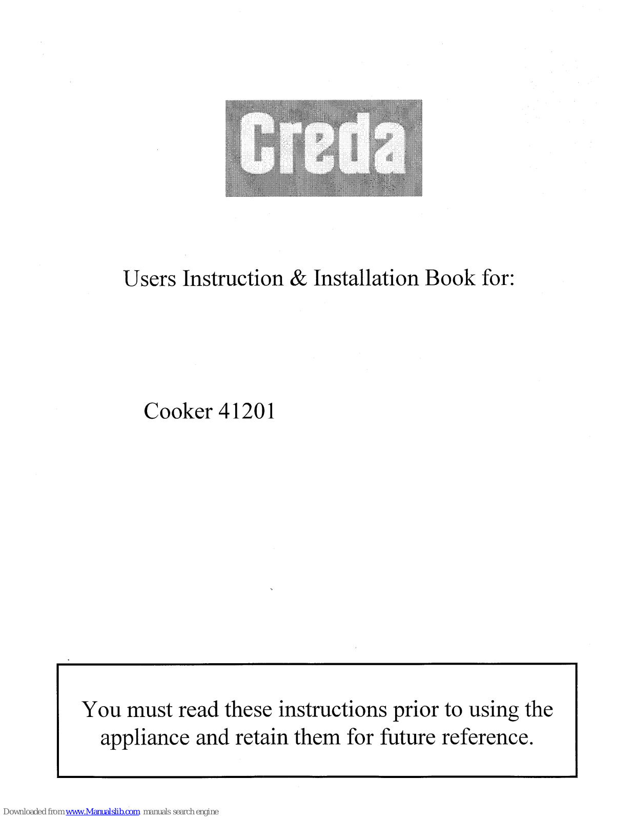 Creda 41201 Instruction And Installation Book