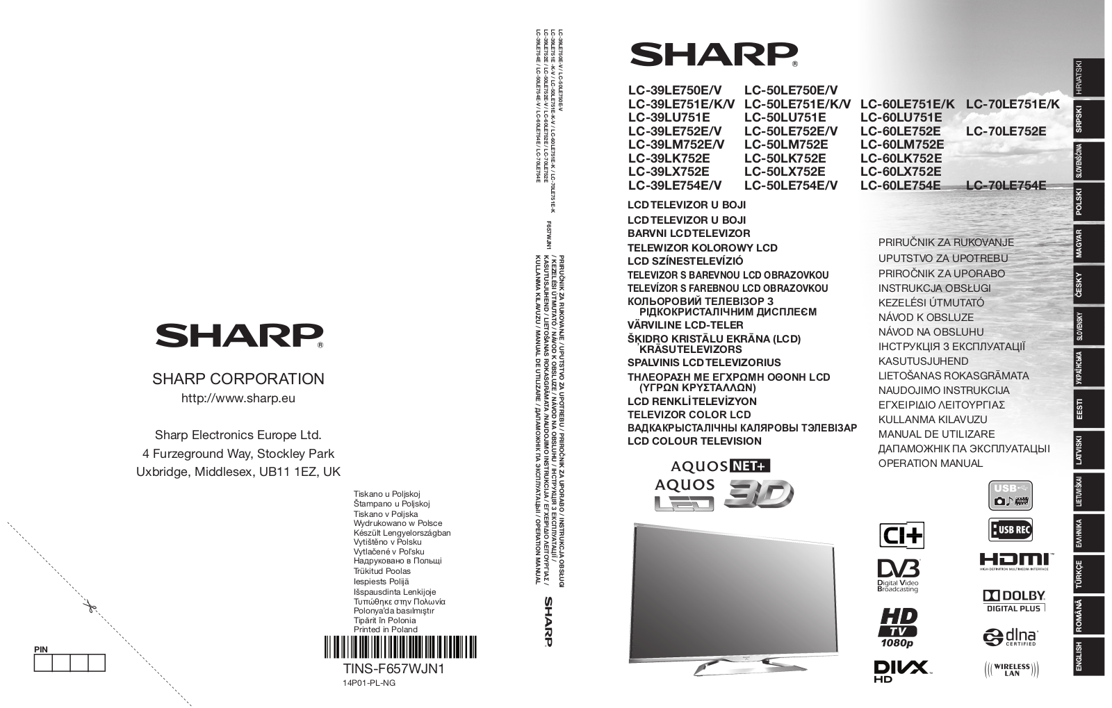 Sharp LC-39LE752V, LC-50LE751V, LC-60LE752E, LC-50LE752V User Manual