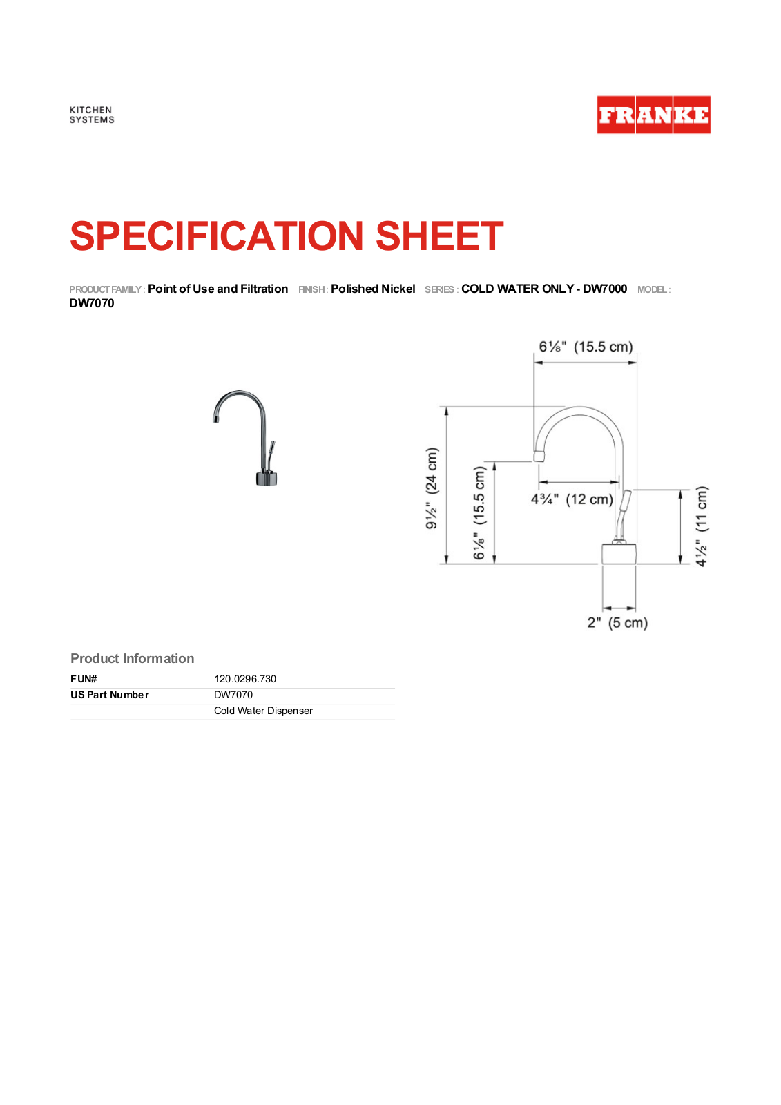 Franke DW7070C Specifications