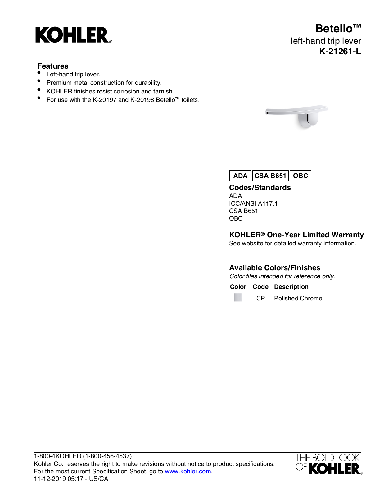 Kohler LBPR3092 Specifications - ManualMachine.com