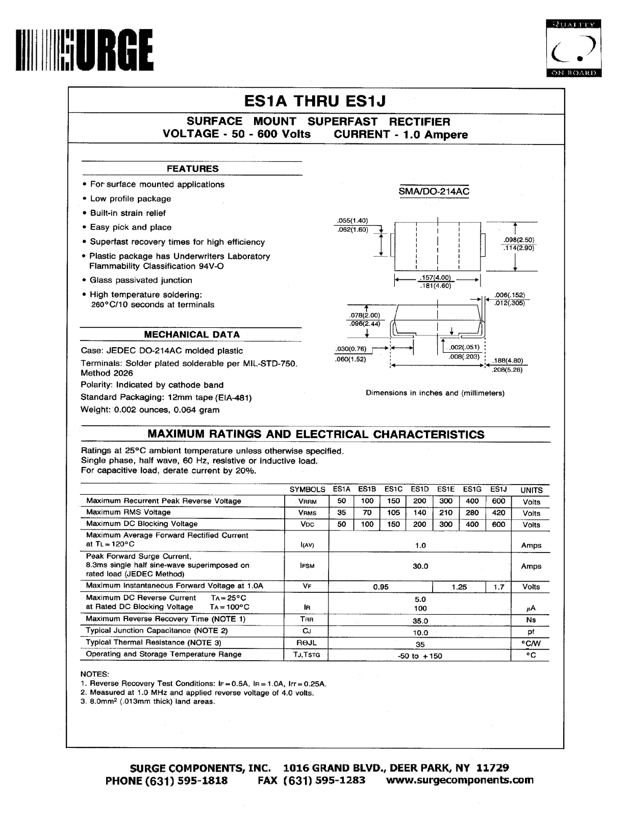 SURGE ES1B, ES1D, ES1C, ES1E, ES1J Datasheet