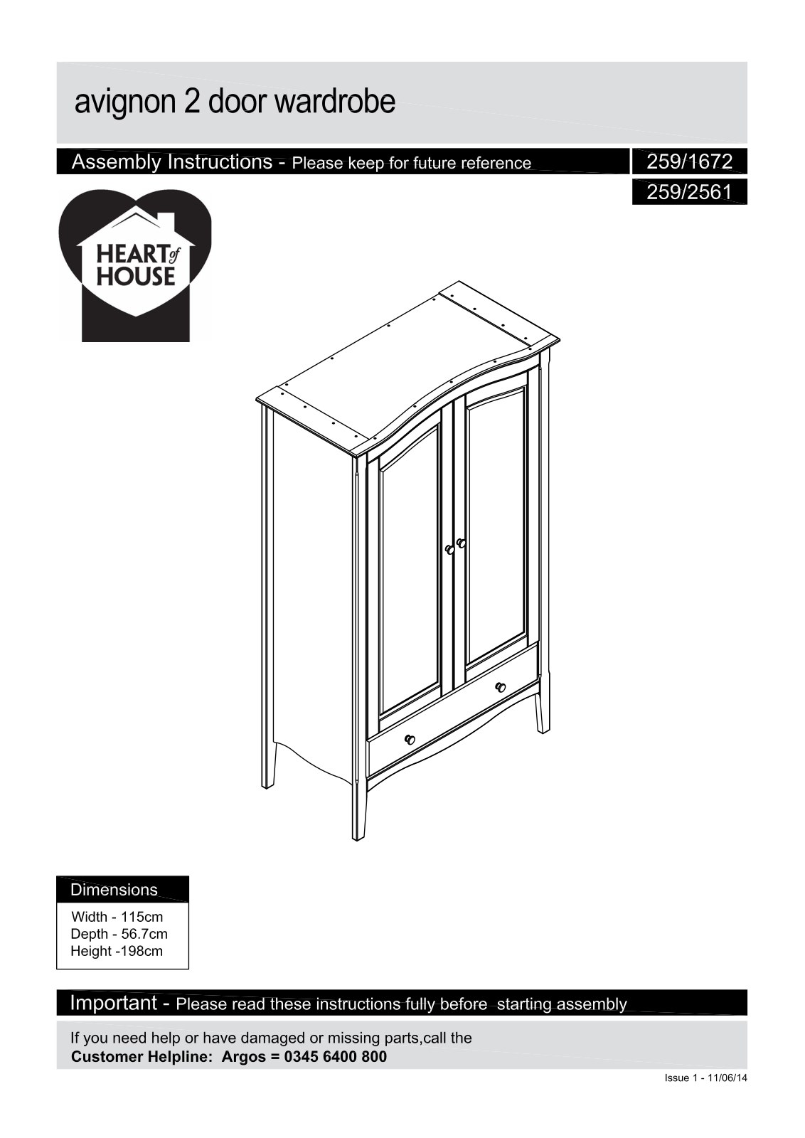 Argos Avignon 2 door wardrobe ASSEMBLY INSTRUCTIONS