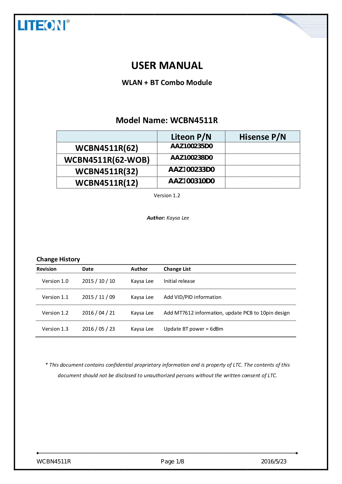 LITE ON TECHNOLOGY WCBN4511R User Manual