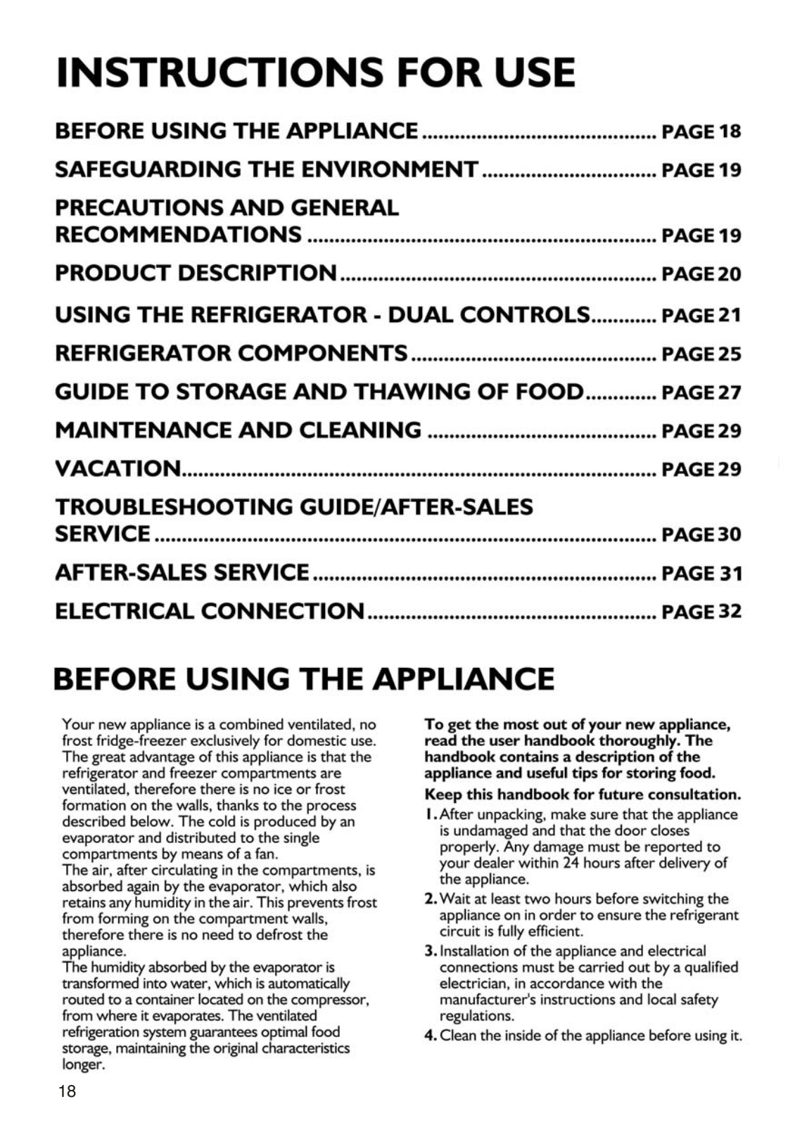 Whirlpool KDNA 4001, KDNA 4301 IN INSTRUCTION FOR USE