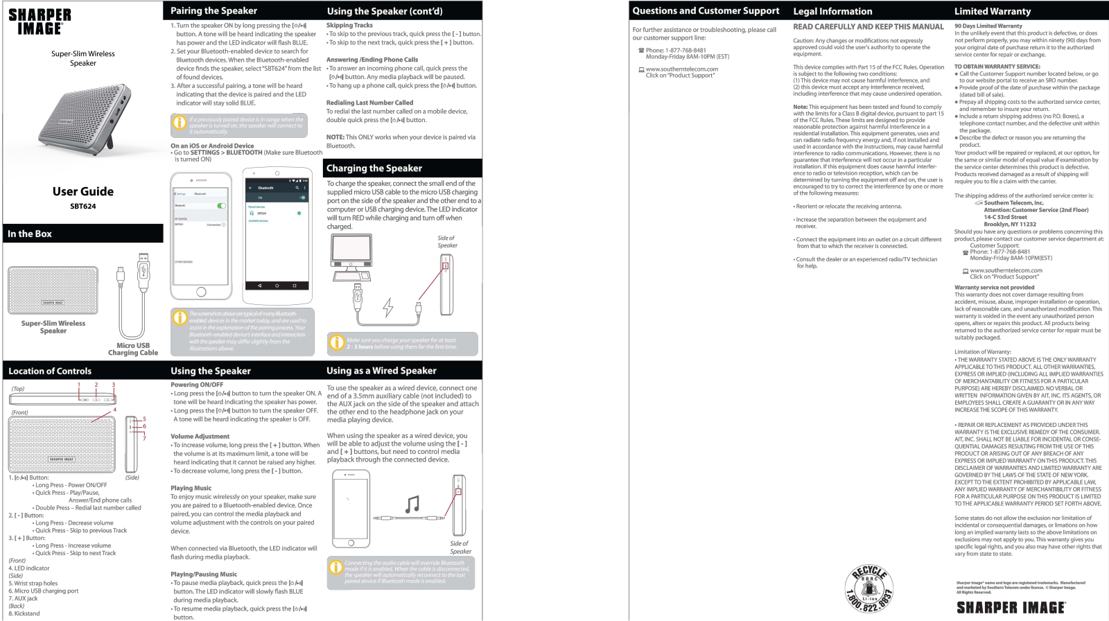 Sharper image SBT624 User Manual