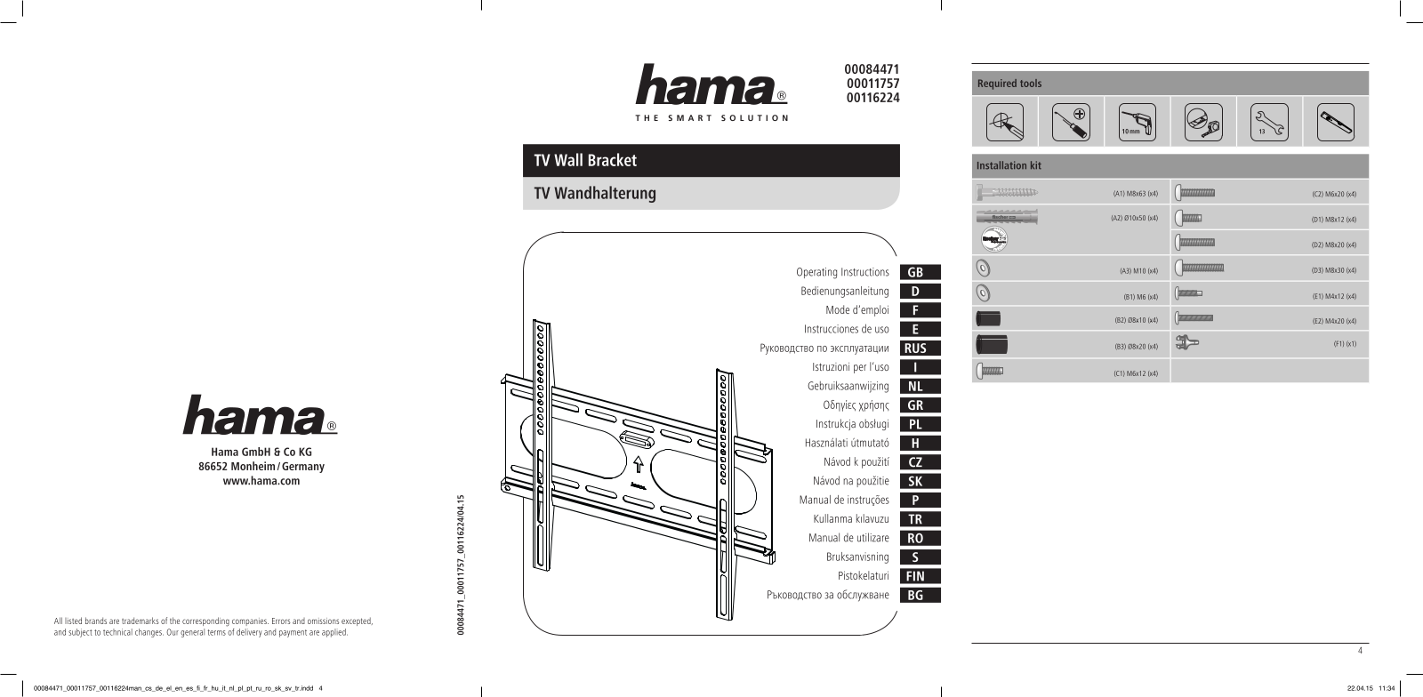 HAMA 00116224, 00084471, 00011757 User Manual