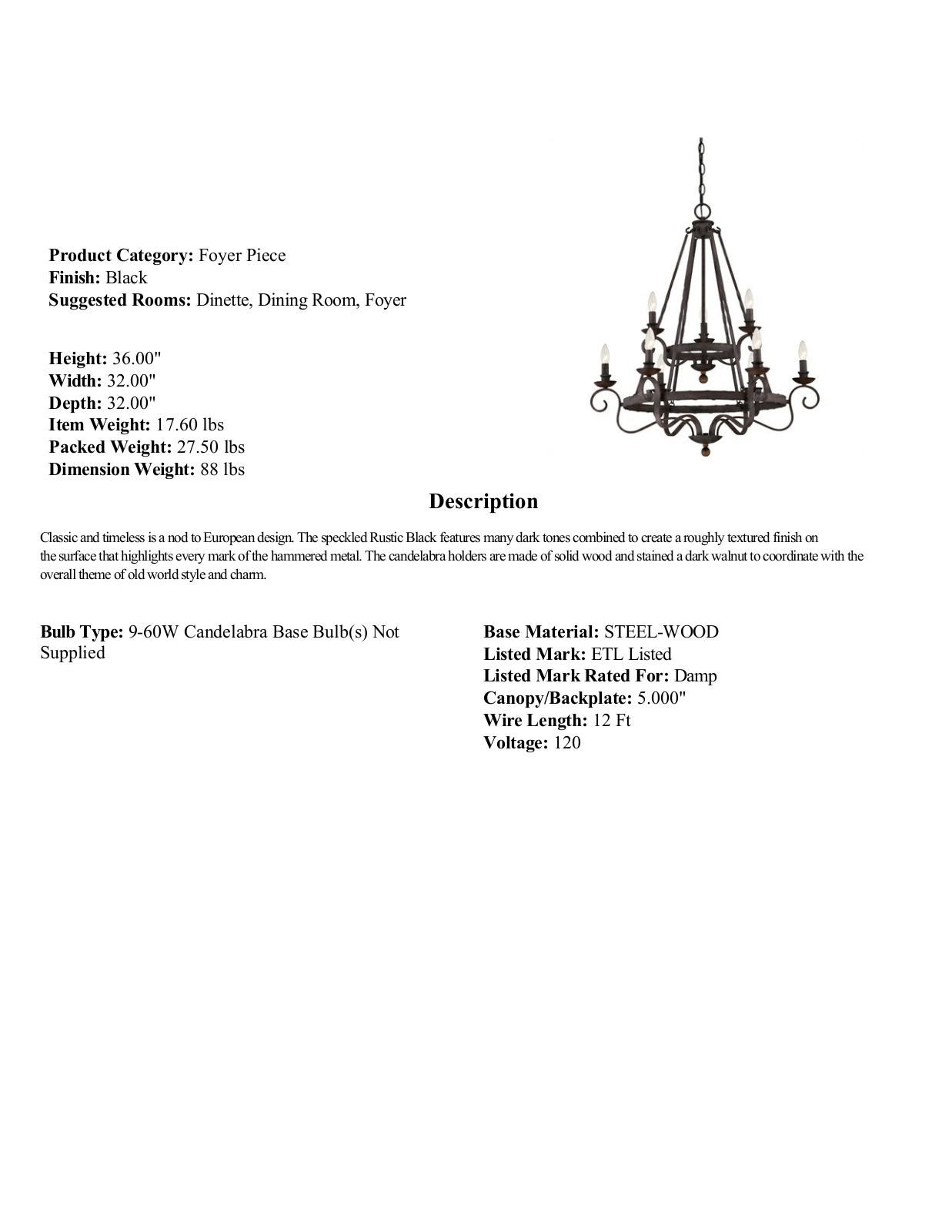 Fleur De Lis Living FDLL2036 Specifications - ManualMachine.com