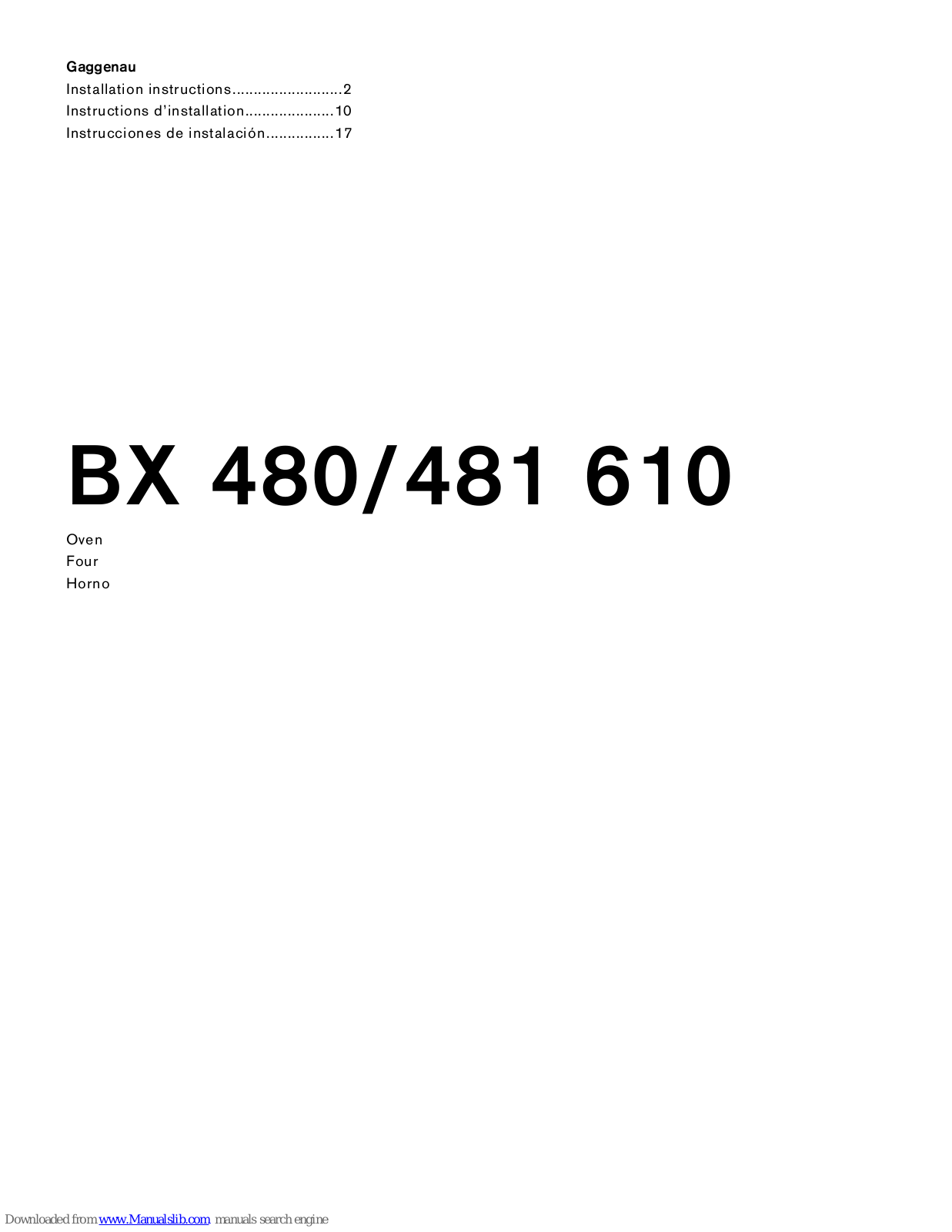 Gaggenau Oven BX 480 610, BX 480 610 Installation Instructions Manual