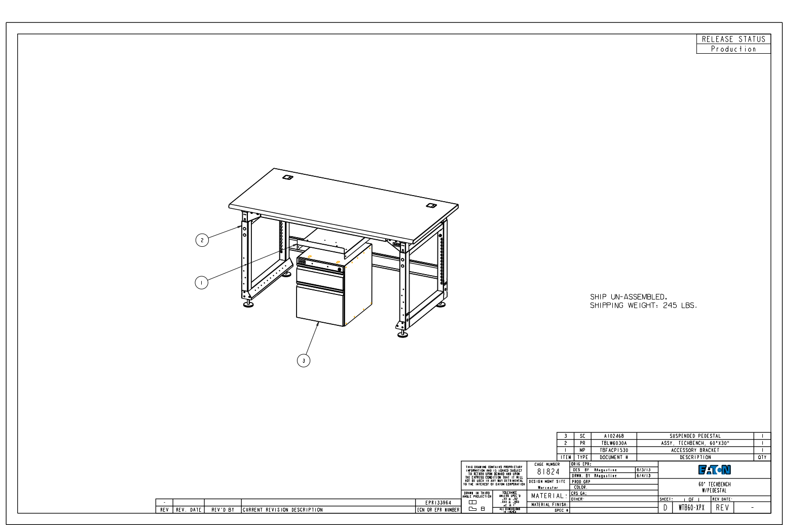 Eaton Benches By Wright Line WTB60-XPX Dimensional Sheet