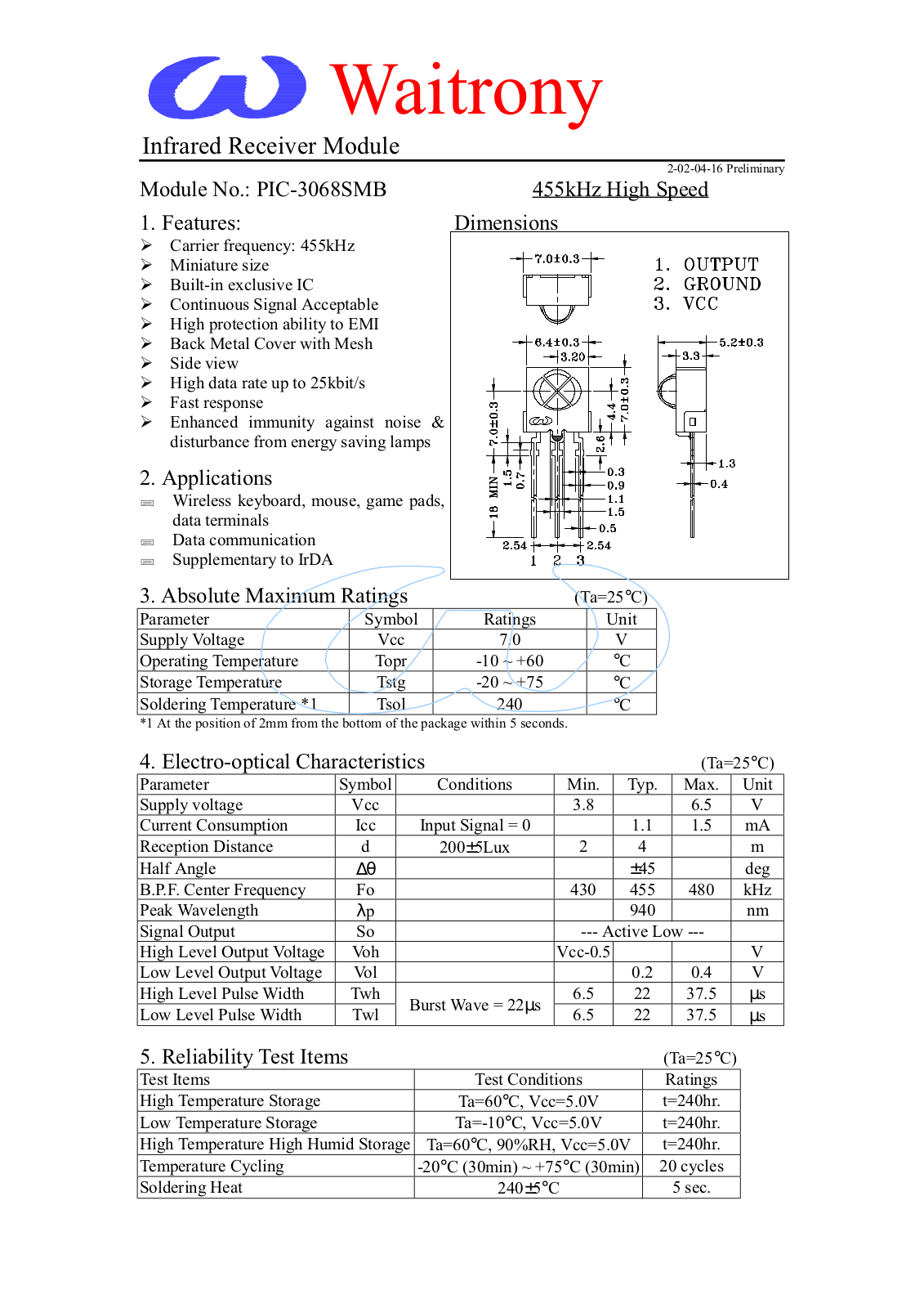 WAITRONY PIC-3068SMB Datasheet