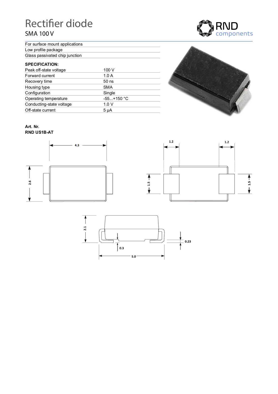 RND COMPONENTS RND US1B-AT Datasheet - ManualMachine.com