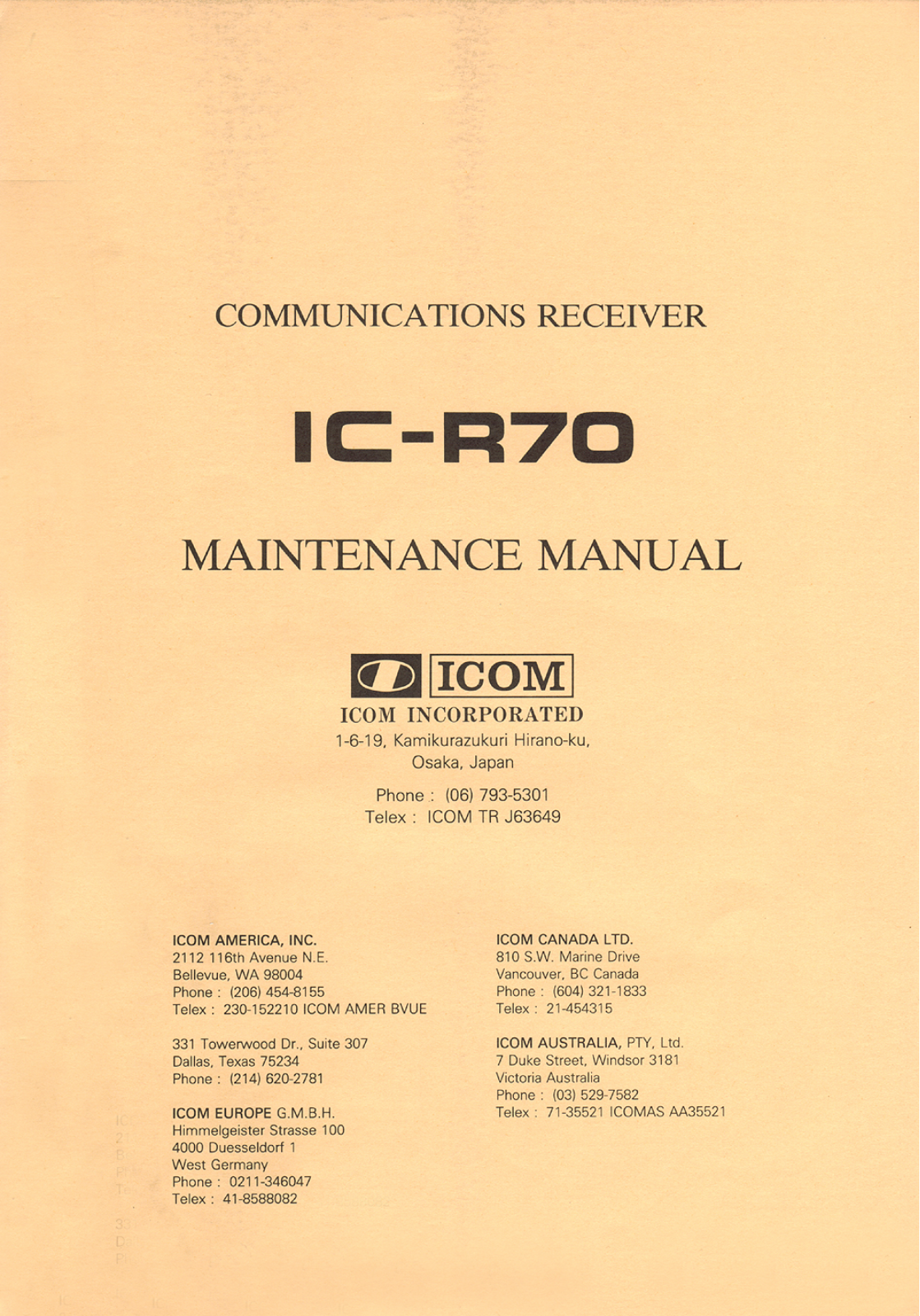 Icom IC-R70 Service Manual