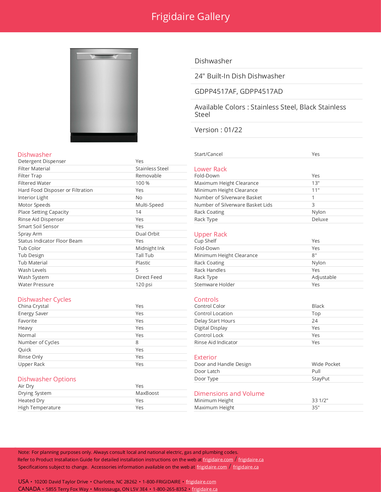 Frigidaire GDPP4517AD Specifications - ManualMachine.com
