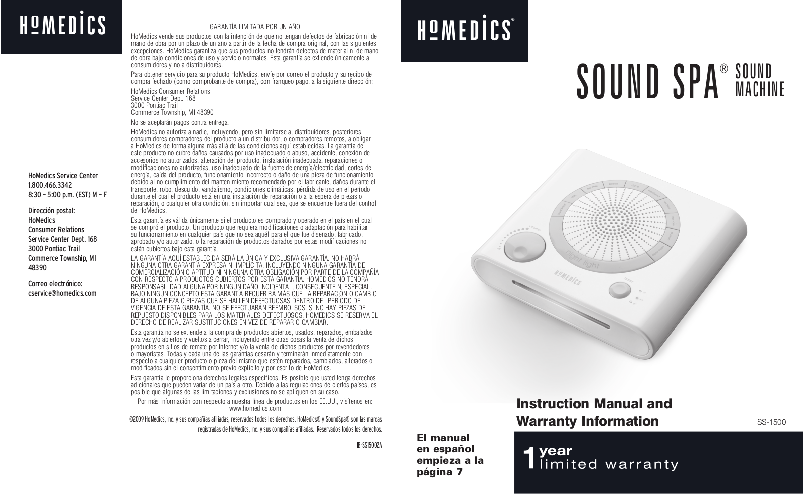 Homedics SS-1500 Instruction Manual