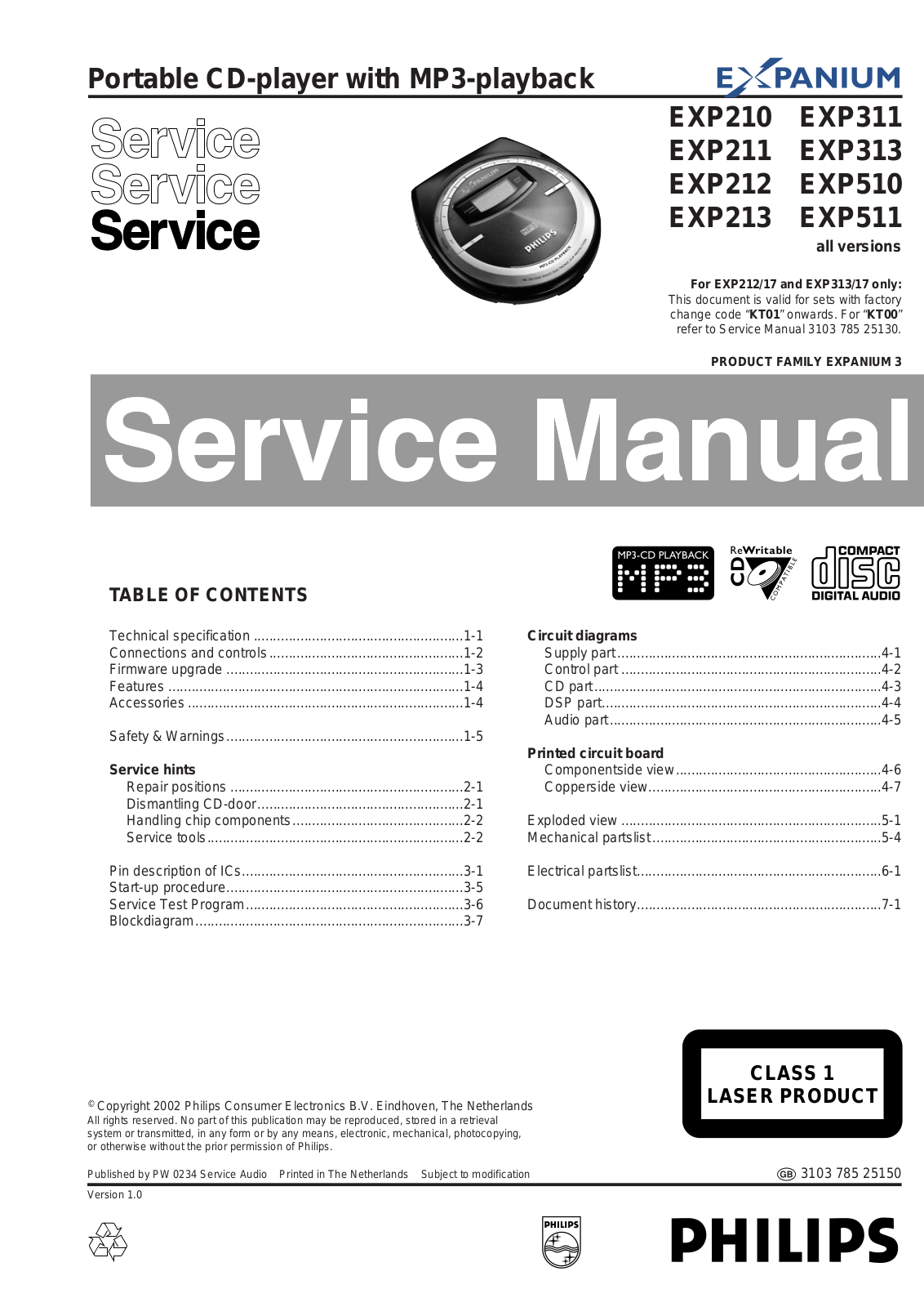 Philips EXP-210, EXP-211, EXP-213, EXP-212, EXP-311 Service manual