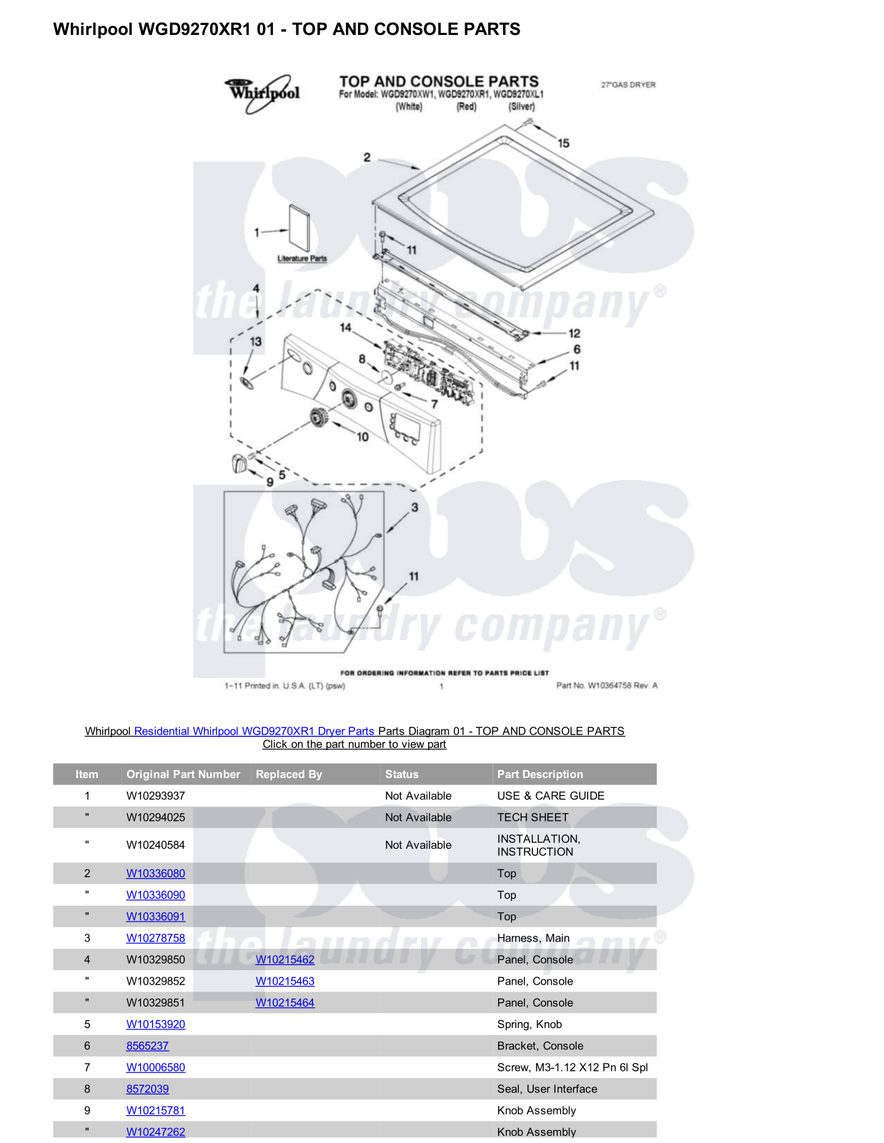 Whirlpool WGD9270XR1 Parts Diagram