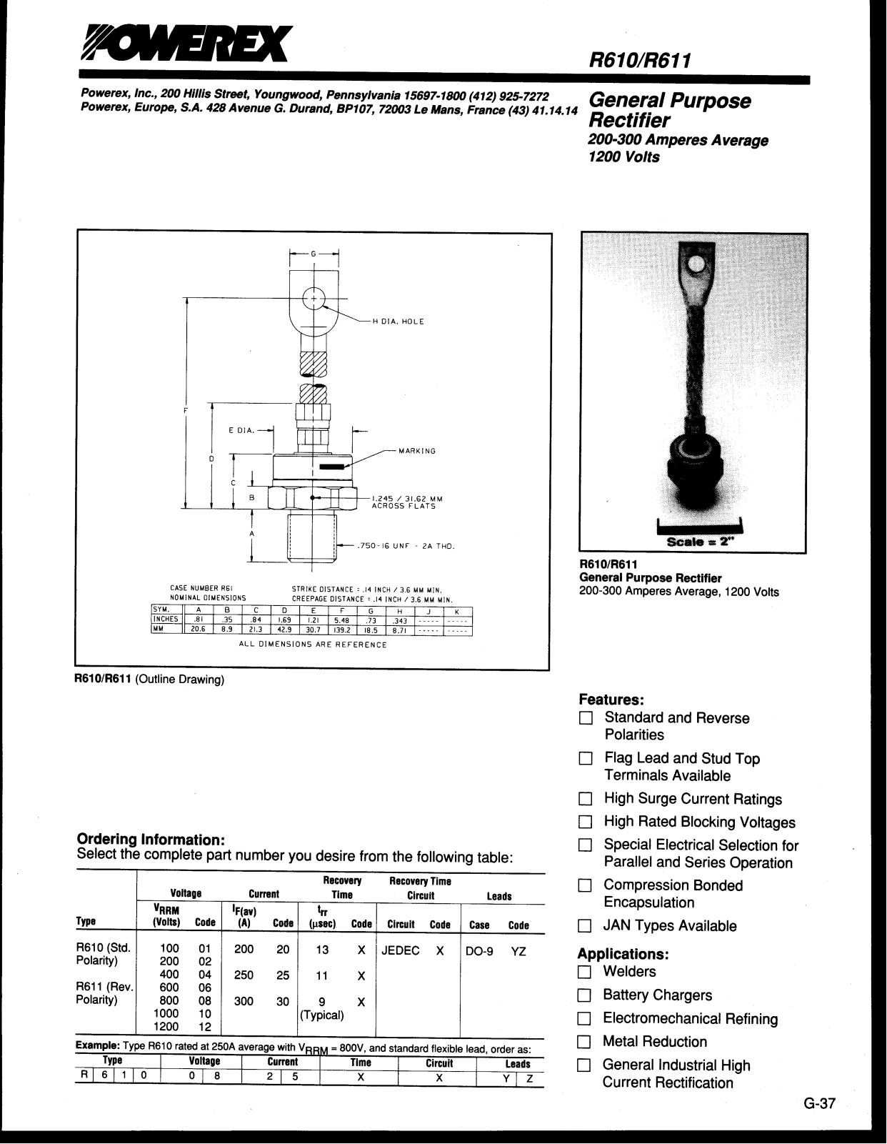 Powerex R610, R611 Data Sheet