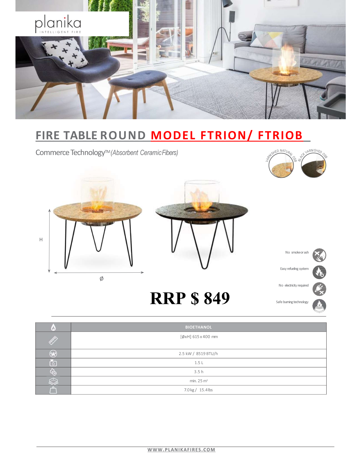 Planika FTRION, FTRIOB Specifications Sheet - ManualMachine.com