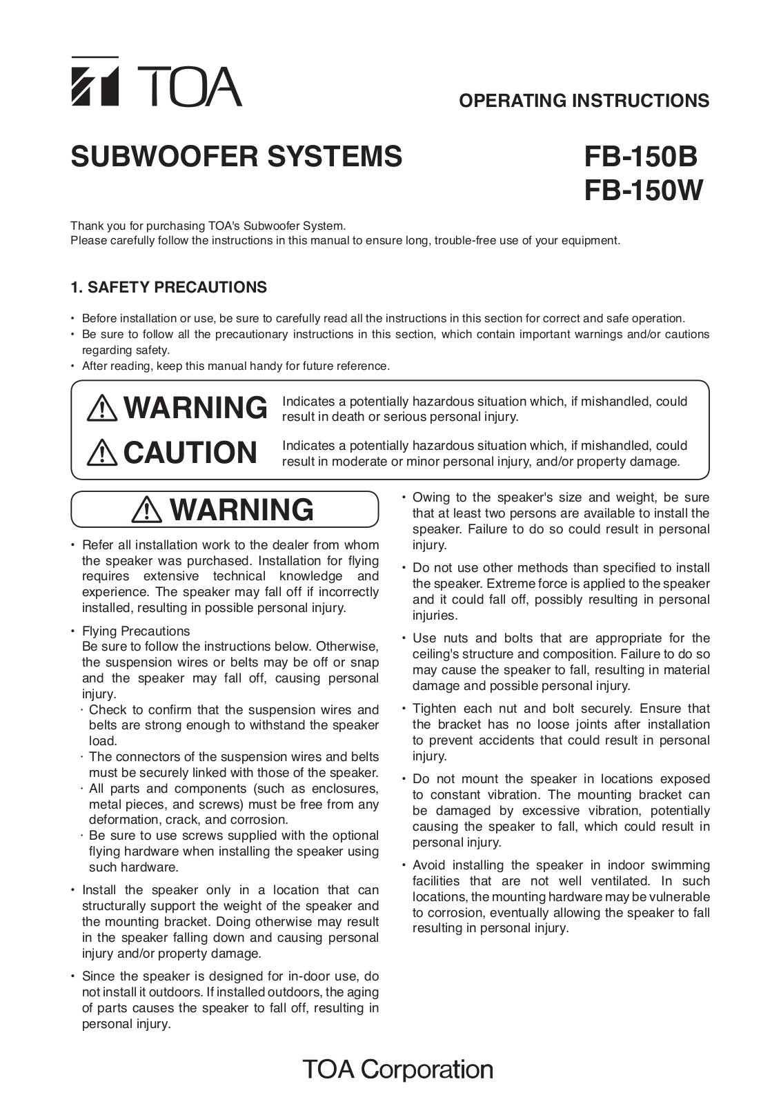 Toa FB-150W User Manual